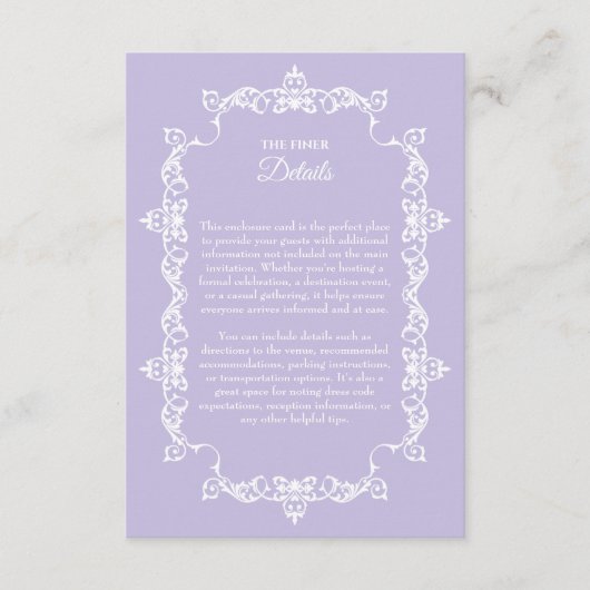 Classic Lavender Purple Ornately Framed Wedding Begleitkarte (Vorderseite)