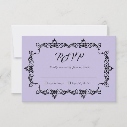 Classic Lavender Purple Ornately Framed Wedding RSVP Karte (Vorderseite)