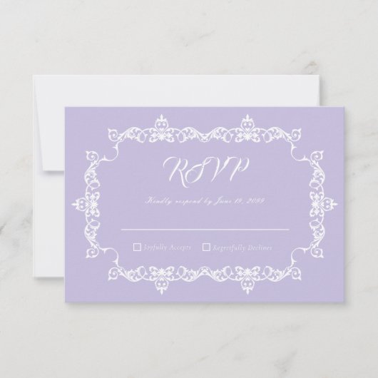 Classic Lavender Purple Ornately Framed Wedding RSVP Karte (Vorderseite)