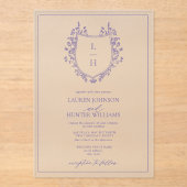 Classic Lavender Wildblume Monogram Wappen Wedding Acryleinladungen (Vorderseite)