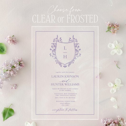 Classic Lavender Wildblume Monogram Wappen Wedding Acryleinladungen