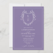 Classic Lavender Wildblume Monogram Wappen Wedding Einladung (Vorderseite)