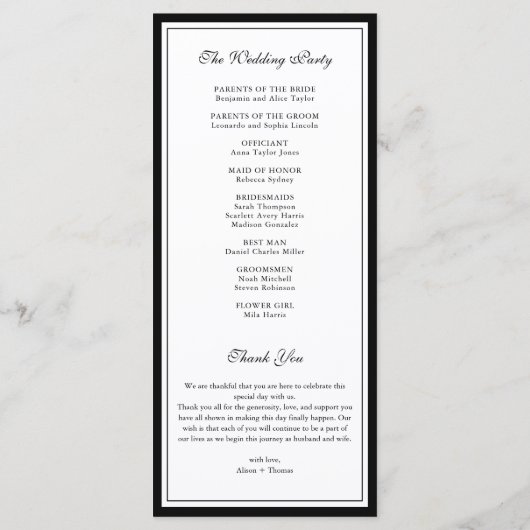 Classic Leaf Monogram Wedding Program Card Menükarte (Rückseite)