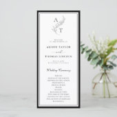 Classic Leaf Monogram Wedding Program Card Menükarte (Stehend Vorderseite)