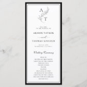 Classic Leaf Monogram Wedding Program Card Menükarte (Vorderseite)