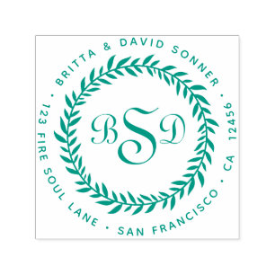 Classic Leaf V Kraut 3 Monogramme - Rücksendeadre Permastempel