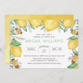 Classic Lemon Bee Watercolor Greenerity Baby Dusch Einladung (Vorne/Hinten)