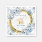 Classic Light Blue 16 . Geburtstag Gold Glitzer Serviette (Vorderseite)