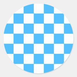 Classic light blue checkerboard  runder aufkleber