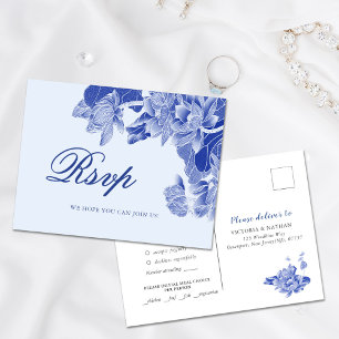 Classic Light Blue Chinoiserie Floral Wedding RSVP Postkarte