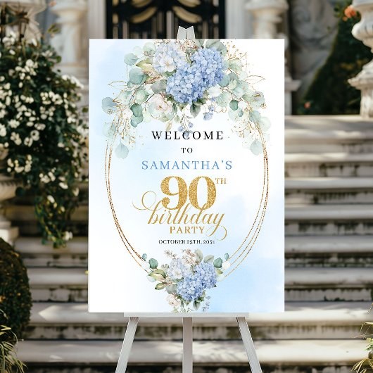 Classic Light Blue Eucalyptus 90 Birthday Welcome Poster