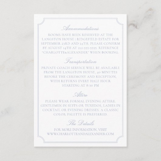 Classic Light Blue Fruit Bowl Wedding Details Card Begleitkarte (Vorderseite)