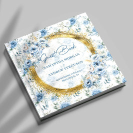 Classic Light Blue Gold Glitzer Wedding Guest Book Gästebuch