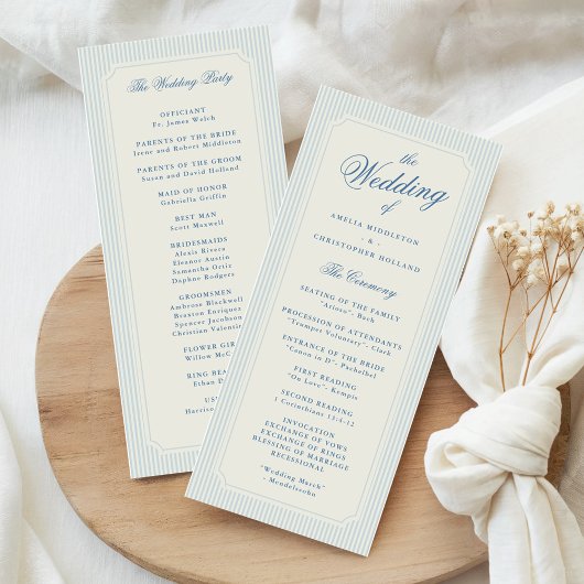Classic Light Blue Stripes Wedding Programm