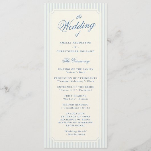Classic Light Blue Stripes Wedding Programm (Vorderseite)