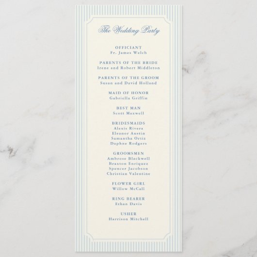 Classic Light Blue Stripes Wedding Programm (Rückseite)