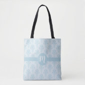 Classic Light Blue Vintag Damask Mit Monogramm Tasche (Vorderseite)