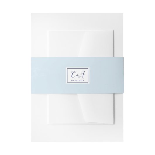Classic Light Blue Watercolor Monogram Wedding Einladungsbanderole (Vorderseite Beispiel)