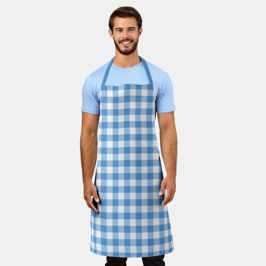 Classic Light Blue White Gingham Karo Pattern Schürze (Getragen)