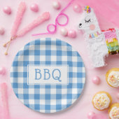Classic Light Blue White Gingham Pattern GRILLEN P Pappteller (Party)