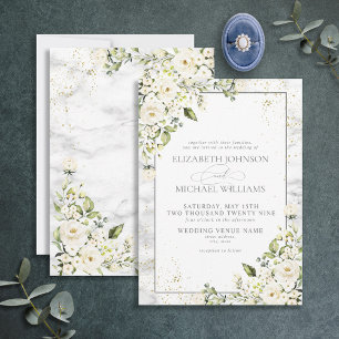Classic Light Gray White Floral Gold Marmor Weddin Einladung