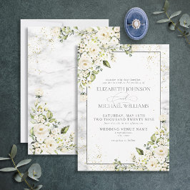 Classic Light Gray White Floral Gold Marmor Weddin Einladung