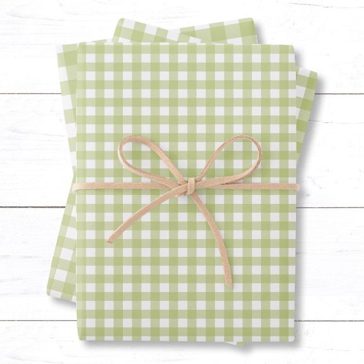 Classic Light Green Gingham Karo Pattern Geschenkpapier Set