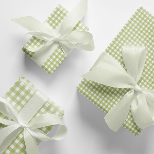 Classic Light Green Gingham Karo Pattern Geschenkpapier Set