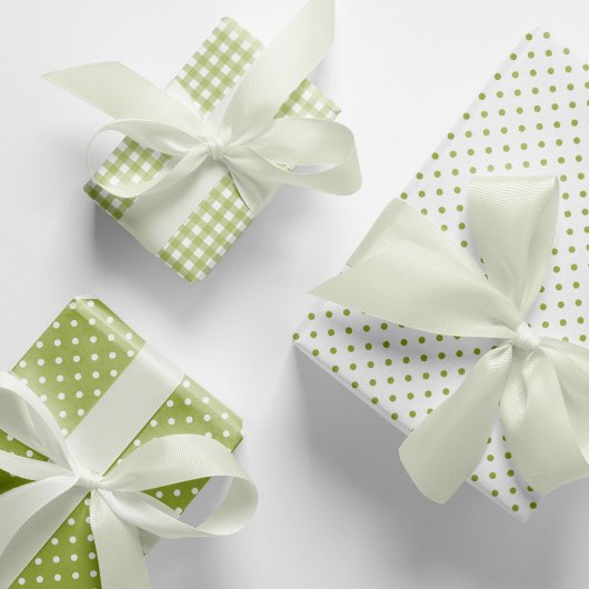 Classic Light Green Polka Dots Gingham Pattern Mix Geschenkpapier Set