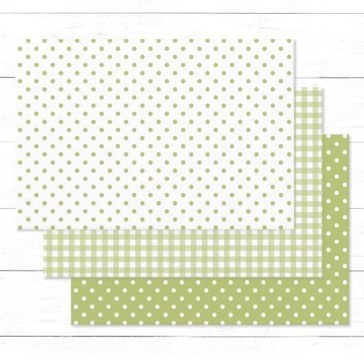 Classic Light Green Polka Dots Gingham Pattern Mix Geschenkpapier Set