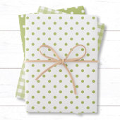 Classic Light Green Polka Dots Gingham Pattern Mix Geschenkpapier Set