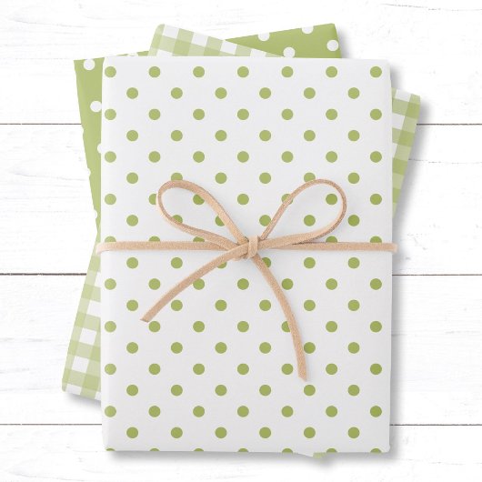 Classic Light Green Polka Dots Gingham Pattern Mix Geschenkpapier Set