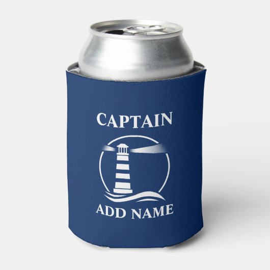 Classic Lighthouse Captain oder Bootsname Navy Blu Dosenkühler (Kanne Vorderseite)