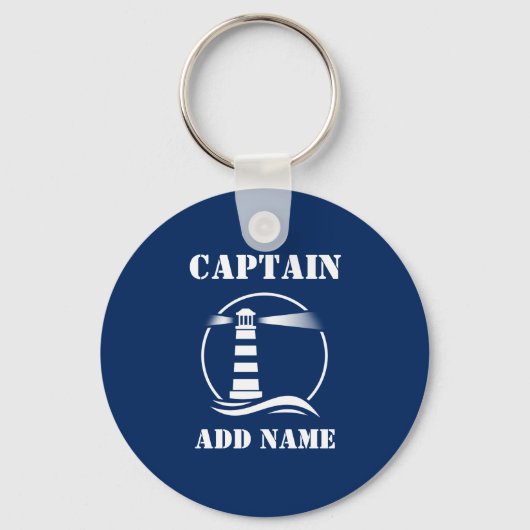 Classic Lighthouse Captain oder Bootsname Navy Blu Schlüsselanhänger (Vorderseite)