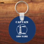 Classic Lighthouse Captain oder Bootsname Navy Blu Schlüsselanhänger (Vorderseite)