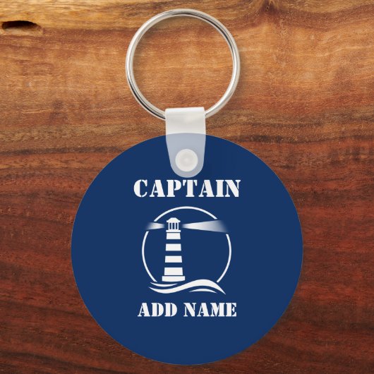 Classic Lighthouse Captain oder Bootsname Navy Blu Schlüsselanhänger (Vorderseite)