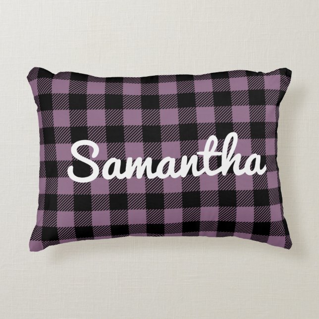 Classic Lila Buffalo Karo Kariert Personalisiert Dekokissen (Vorderseite)