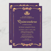 Classic Lila Gold Quinceanera Einladung (Vorne/Hinten)