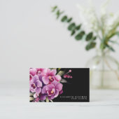 Classic Lila Orchids Black Business Cards Visitenkarte (Stehend Vorderseite)