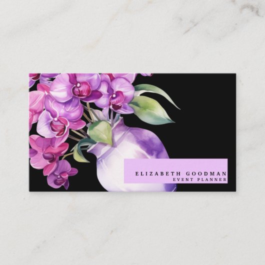 Classic Lila Orchids Black Business Cards Visitenkarte (Vorderseite)