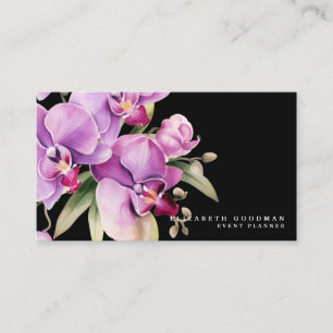 Classic Lila Orchids Black Business Cards Visitenkarte