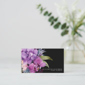 Classic Lila Orchids Black Business Cards Visitenkarte (Stehend Vorderseite)