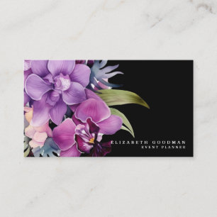 Classic Lila Orchids Black Business Cards Visitenkarte