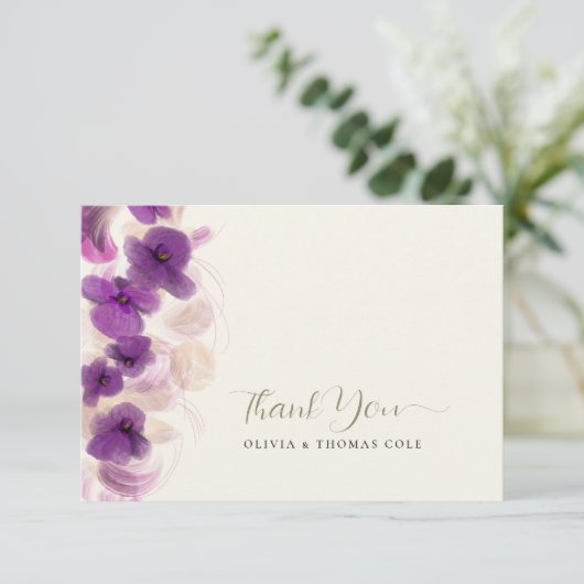 Classic Lila Orchids Gold Wedding Vielen Dank Dankeskarte (Stehend Vorderseite)