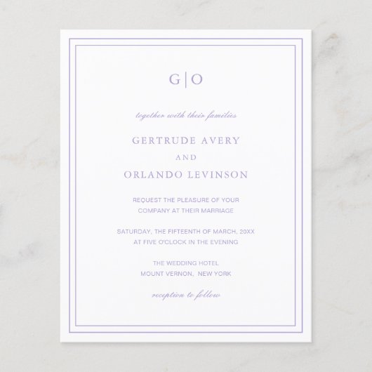 Classic Lilac Elegant Budget Hochzeit Einladung Flyer (Vorne)