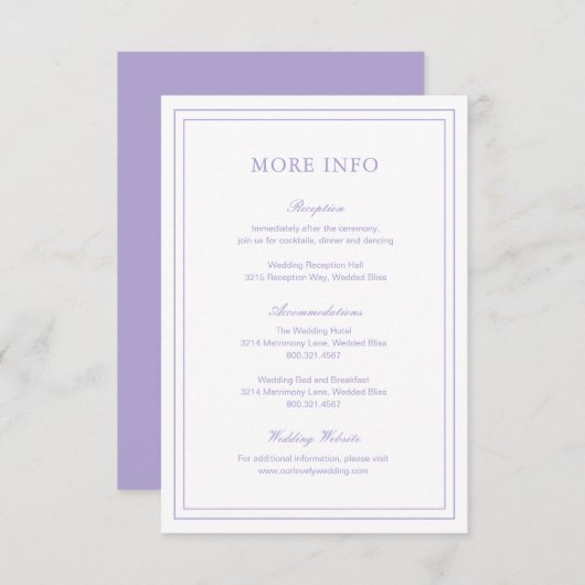Classic Lilac Elegant Wedding Begleitkarte (Vorne/Hinten)