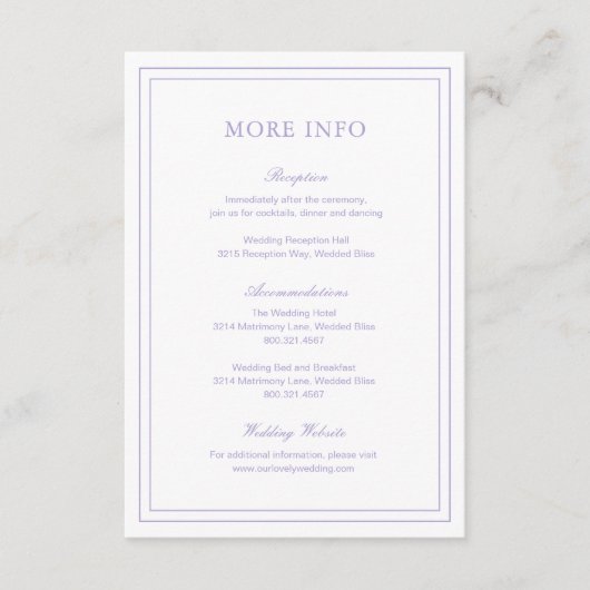 Classic Lilac Elegant Wedding Begleitkarte (Vorderseite)