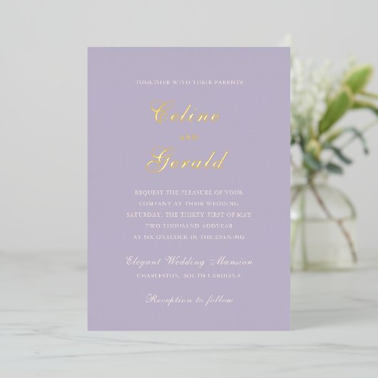 Classic Lilac Elegant Wedding Folieneinladung (Stehend vorne)