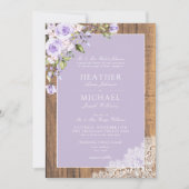 Classic Lilac Lavender Rustic Wood Lace Wedding Einladung (Vorderseite)