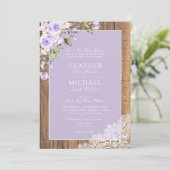 Classic Lilac Lavender Rustic Wood Lace Wedding Einladung (Stehend Vorderseite)